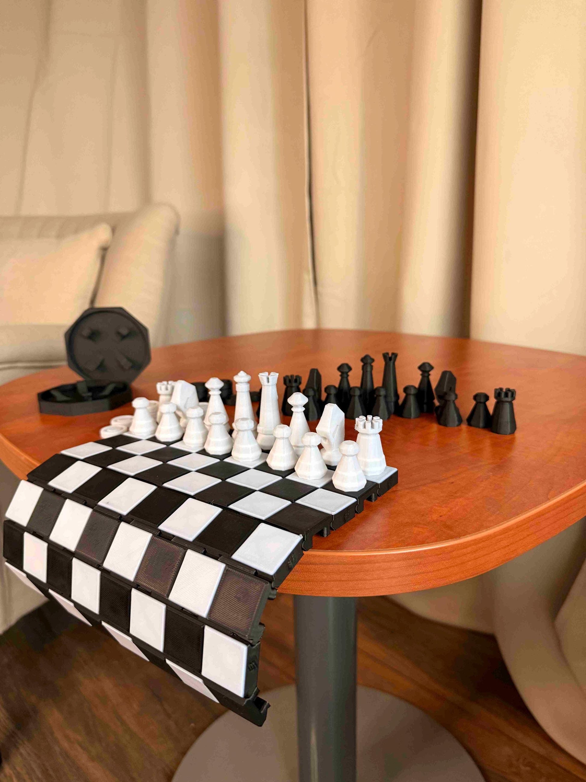 Chess Set with storage | Chess Board | Curved Flexible Portable Board with Storage | Chess and checkers Pieces | Chess Game Gift