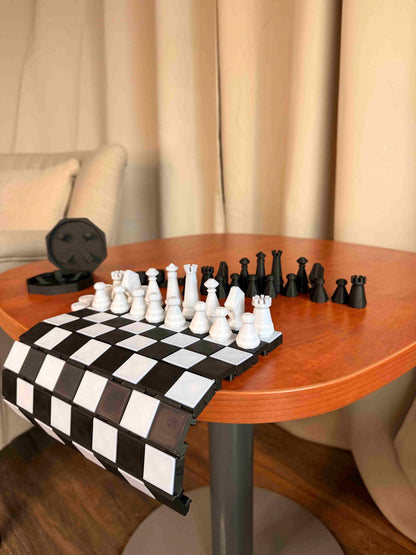 Chess Set with storage | Chess Board | Curved Flexible Portable Board with Storage | Chess and checkers Pieces | Chess Game Gift