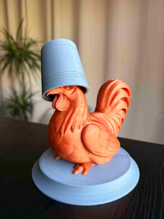 Rooster Figurine with Bucket | Gaming Inspired Desk Decor | Cute Chicken Ornament | Farm Animal Statue | Gamer Gifts