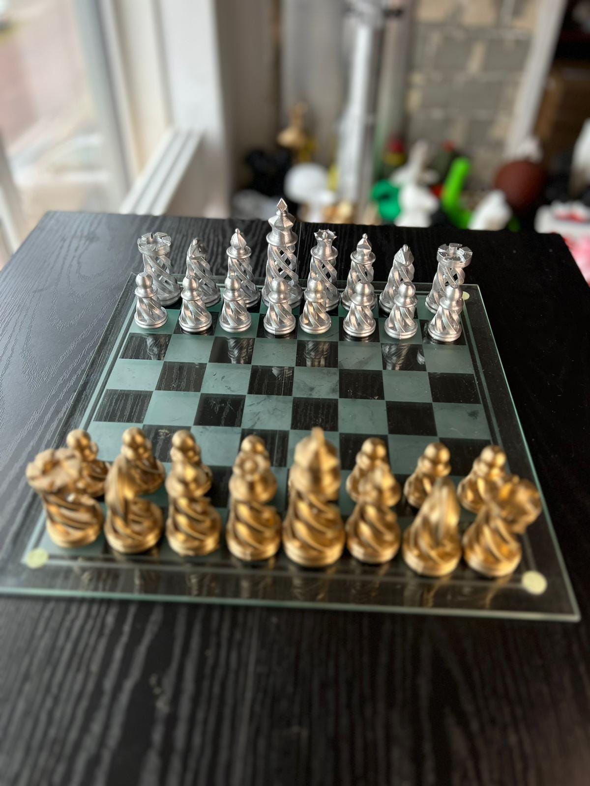 Spiral Chess Set | Chess Set | Unique Handcrafted Origami | Gold and Silver Foil Pieces | Chess Gift | Modern Decor | Chessboard