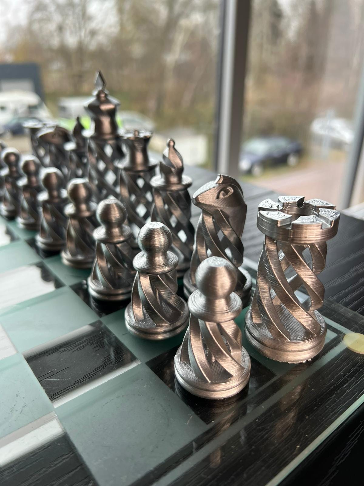 Spiral Chess Set | Chess Set | Unique Handcrafted Origami | Gold and Silver Foil Pieces | Chess Gift | Modern Decor | Chessboard