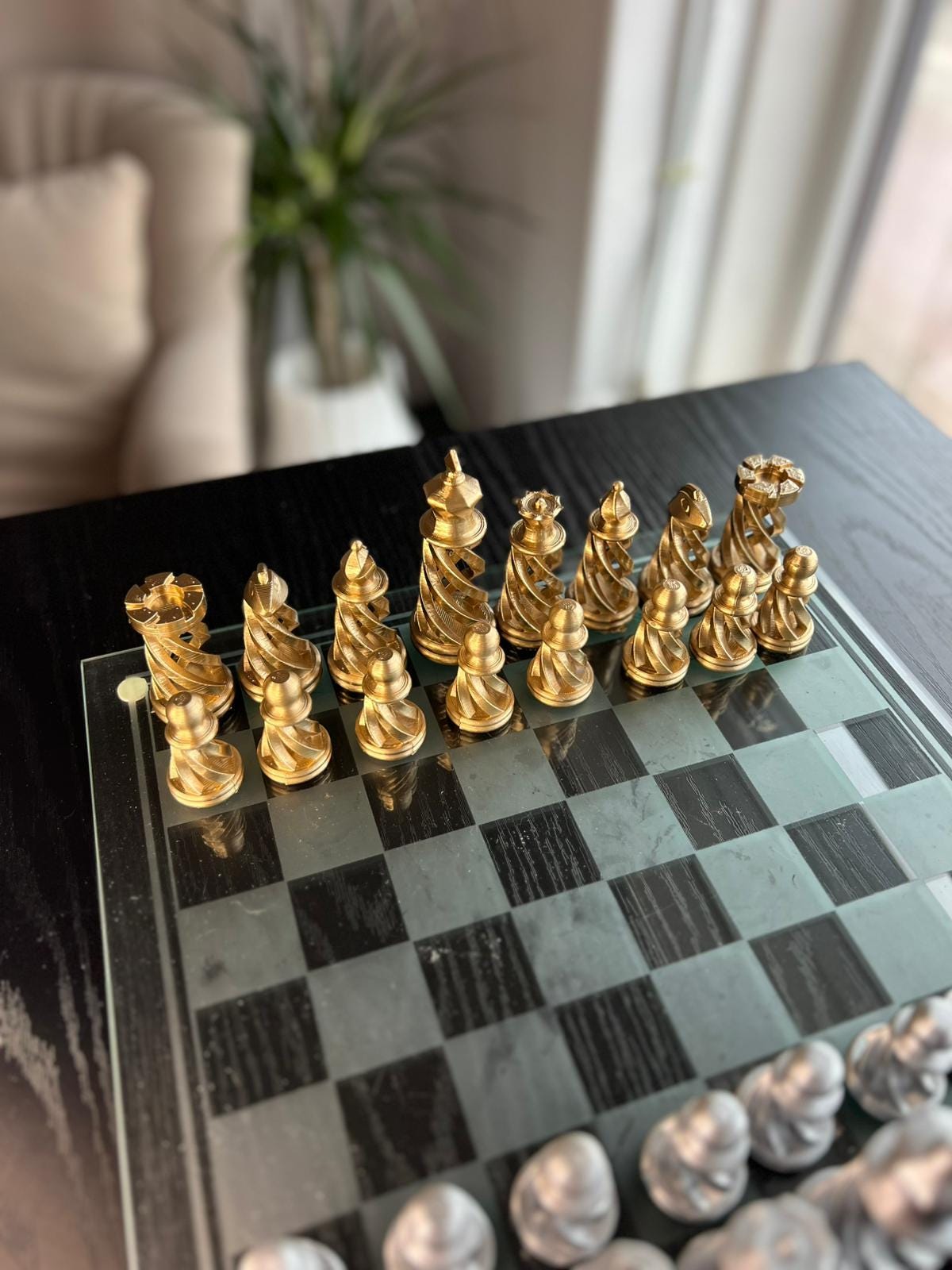 Spiral Chess Set | Chess Set | Unique Handcrafted Origami | Gold and Silver Foil Pieces | Chess Gift | Modern Decor | Chessboard