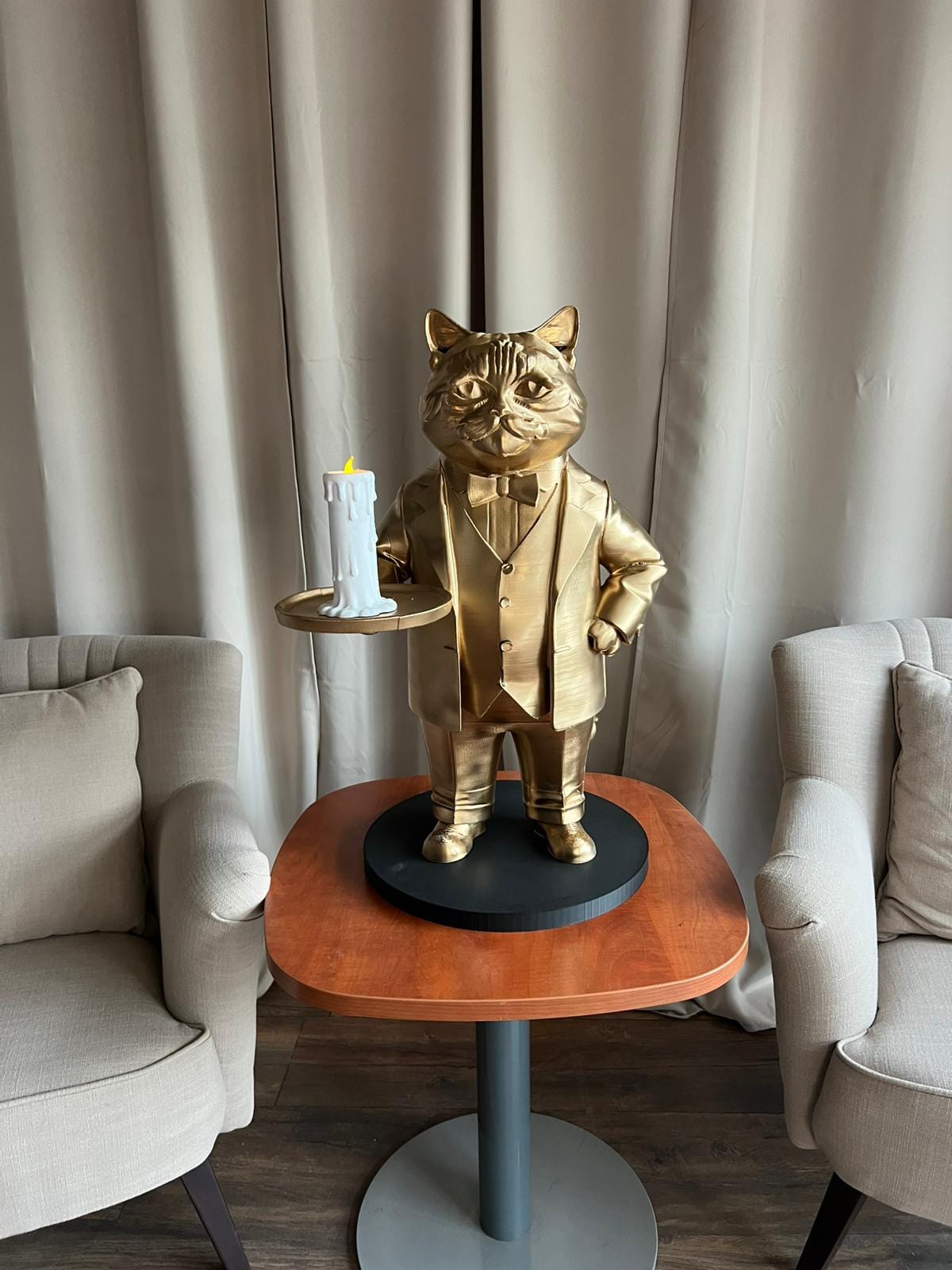 Cat Butler Table 70CM | Elegant Champagne Tray Holder & Key Organizer | Whimsical Cat Statue for Home Decor | Perfect Gift for Cat Lovers