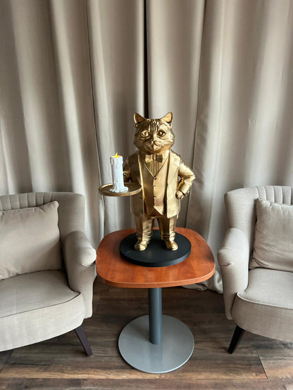 Cat Butler Table 70CM | Elegant Champagne Tray Holder & Key Organizer | Whimsical Cat Statue for Home Decor | Perfect Gift for Cat Lovers