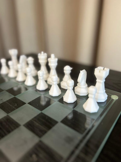 Geometric Chess Set | Chess Set | Unique Handcrafted Origami | Black and White Foil Pieces | Chess Gift | Modern Decor | Chessboard