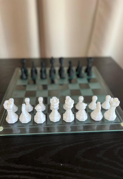 Geometric Chess Set | Chess Set | Unique Handcrafted Origami | Black and White Foil Pieces | Chess Gift | Modern Decor | Chessboard