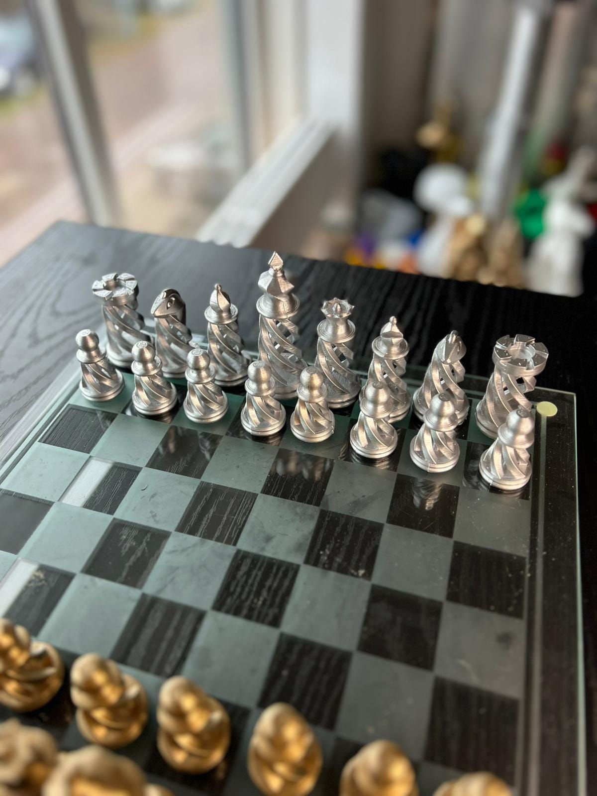 Spiral Chess Set | Chess Set | Unique Handcrafted Origami | Gold and Silver Foil Pieces | Chess Gift | Modern Decor | Chessboard