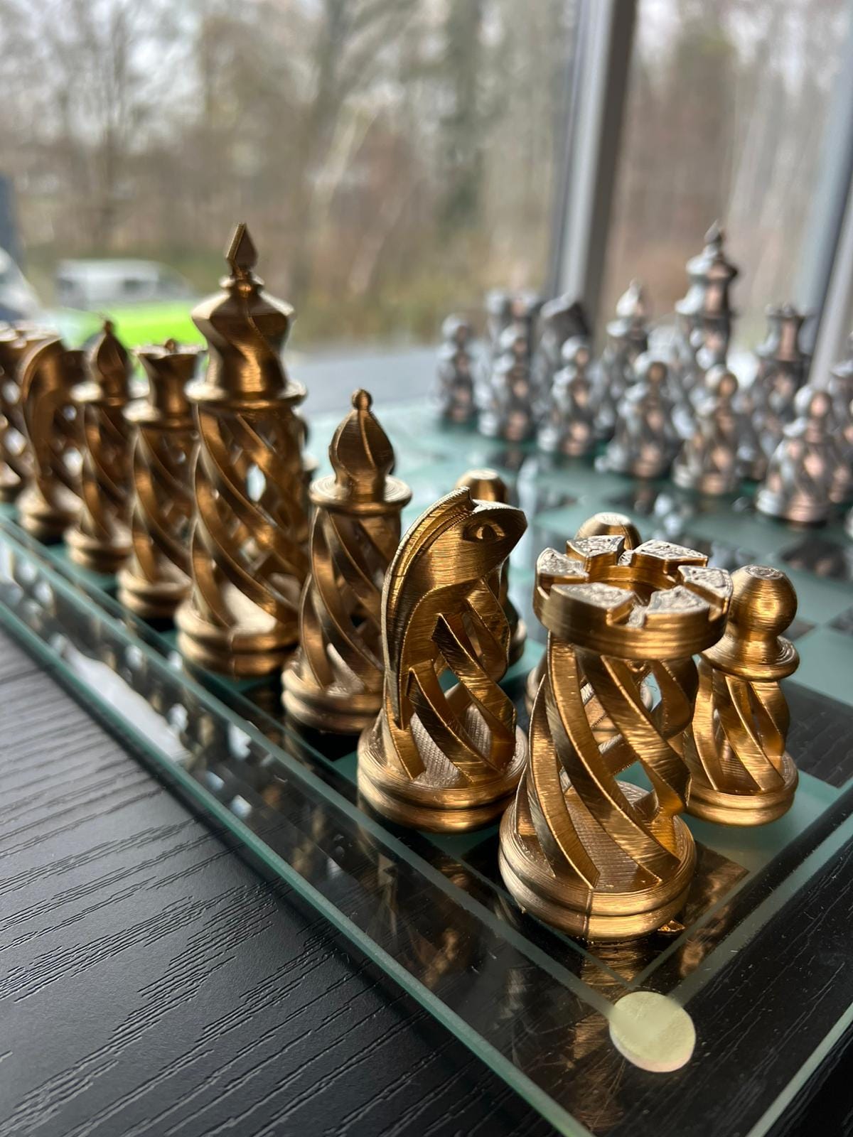 Spiral Chess Set | Chess Set | Unique Handcrafted Origami | Gold and Silver Foil Pieces | Chess Gift | Modern Decor | Chessboard