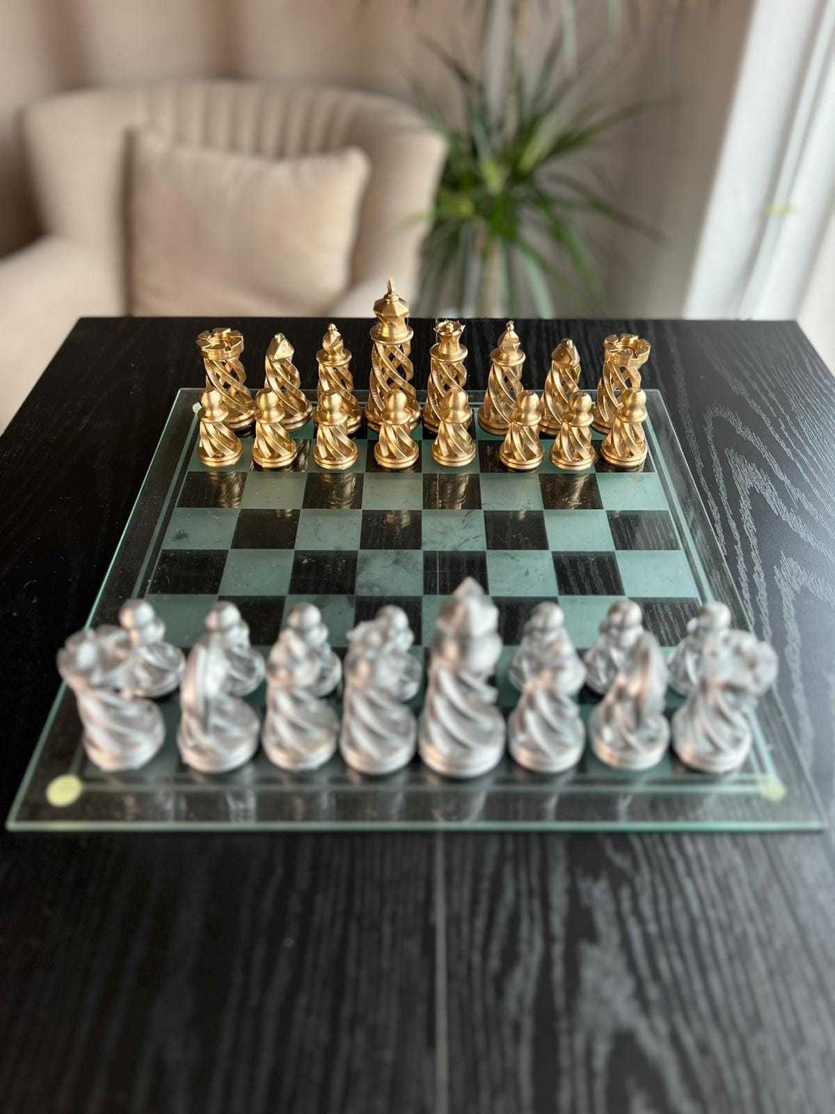 Spiral Chess Set | Chess Set | Unique Handcrafted Origami | Gold and Silver Foil Pieces | Chess Gift | Modern Decor | Chessboard