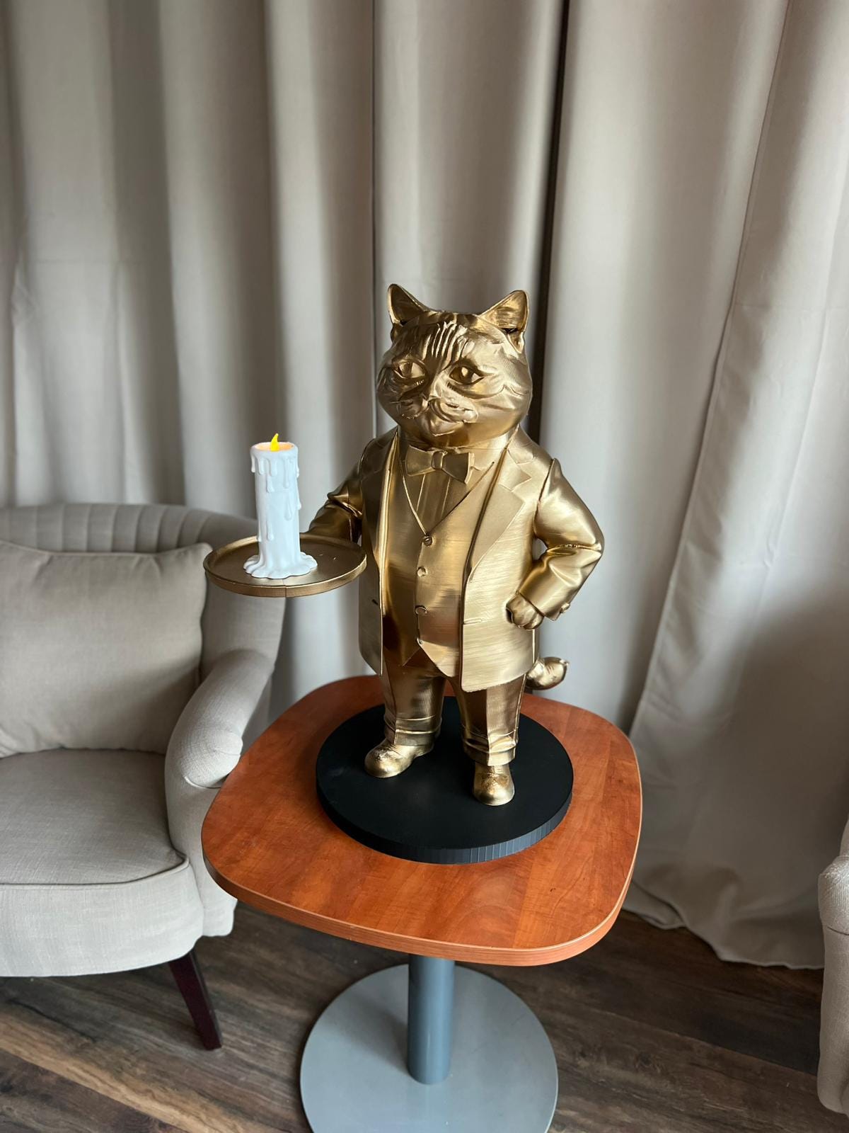 Cat Butler Table 70CM | Elegant Champagne Tray Holder & Key Organizer | Whimsical Cat Statue for Home Decor | Perfect Gift for Cat Lovers