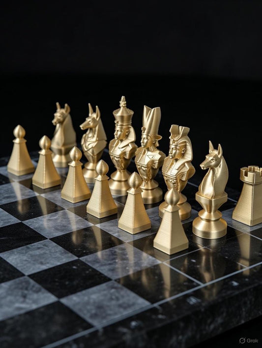 Egyptian Chess Set | Gold & Silver Pharaoh Pieces | Luxury Handmade Chess | Ancient Egypt Art | Statement Home Decor