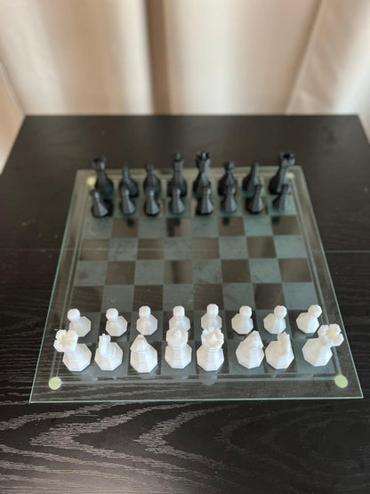 Geometric Chess Set | Chess Set | Unique Handcrafted Origami | Black and White Foil Pieces | Chess Gift | Modern Decor | Chessboard