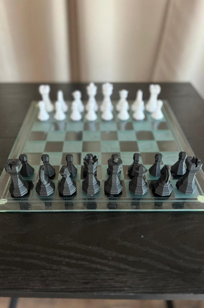 Geometric Chess Set | Chess Set | Unique Handcrafted Origami | Black and White Foil Pieces | Chess Gift | Modern Decor | Chessboard