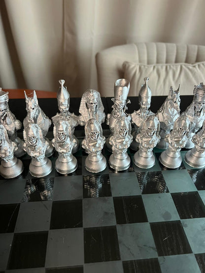 Egyptian Chess Set | Gold & Silver Pharaoh Pieces | Luxury Handmade Chess | Ancient Egypt Art | Statement Home Decor