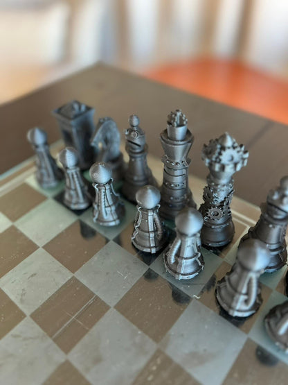 SteamPunk Chess Set | SteamPunk Designer Chess Pieces | Modern Architectural Design | Luxury Chess Gift | Contemporary Home Decor
