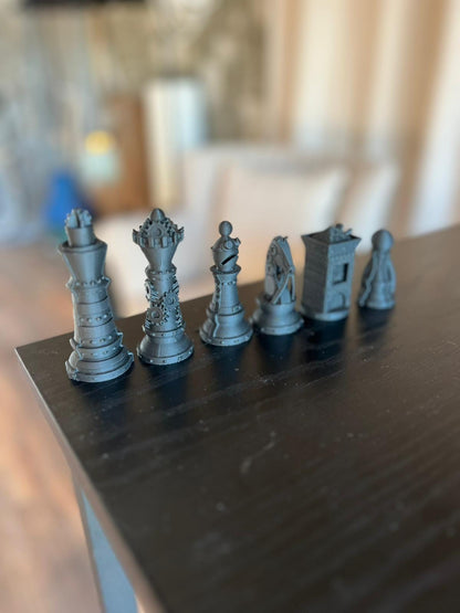 SteamPunk Chess Set | SteamPunk Designer Chess Pieces | Modern Architectural Design | Luxury Chess Gift | Contemporary Home Decor