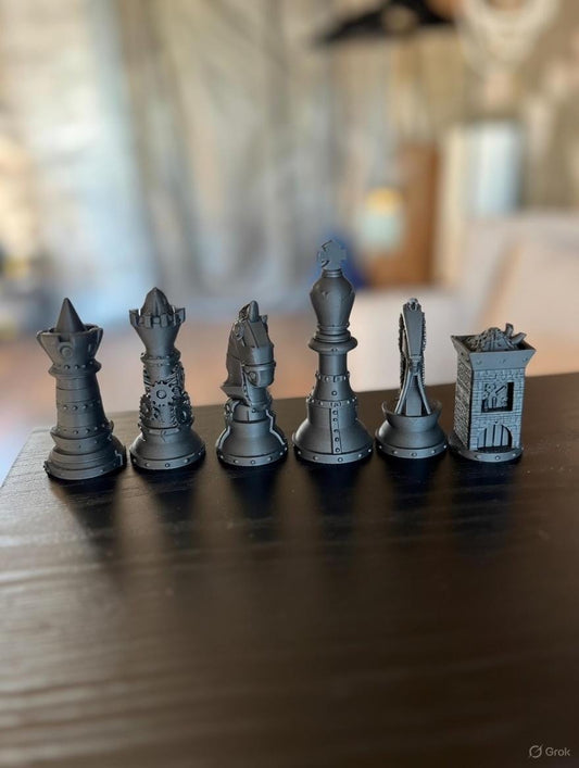 SteamPunk Chess Set | SteamPunk Designer Chess Pieces | Modern Architectural Design | Luxury Chess Gift | Contemporary Home Decor