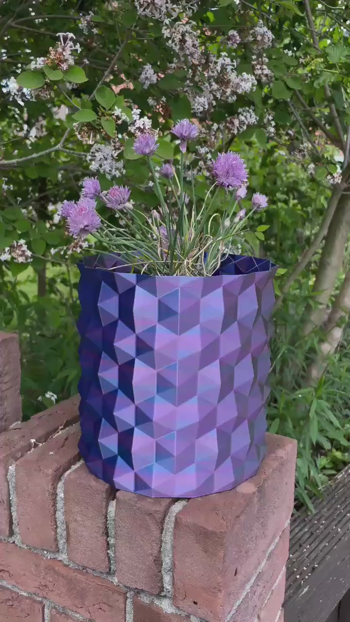 Modern Decorative Vase | Blue Gradient Geometric Design | Stylish Home Accent
