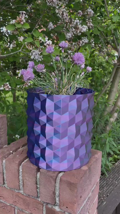 Modern Decorative Vase | Blue Gradient Geometric Design | Stylish Home Accent