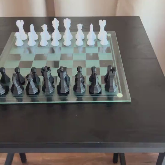 Geometric Chess Set | Chess Set | Unique Handcrafted Origami | Black and White Foil Pieces | Chess Gift | Modern Decor | Chessboard