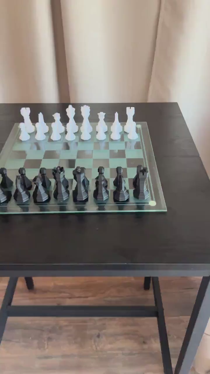 Geometric Chess Set | Chess Set | Unique Handcrafted Origami | Black and White Foil Pieces | Chess Gift | Modern Decor | Chessboard