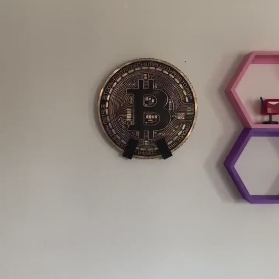 Gold Bitcoin Coin Decoration Wall Art Display | 40cm Crypto Decor | Blockchain Office Decoration with Stands