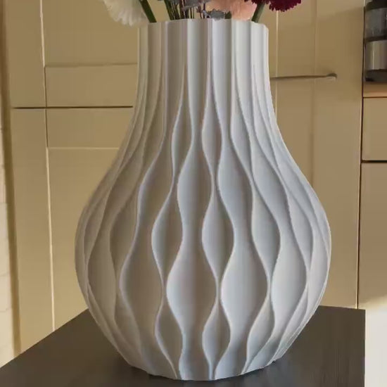 Flower Vase | Vases | White Textured Minimalist Vase for Real Plants & Dried Flowers | Centerpiece and Housewarming Gift