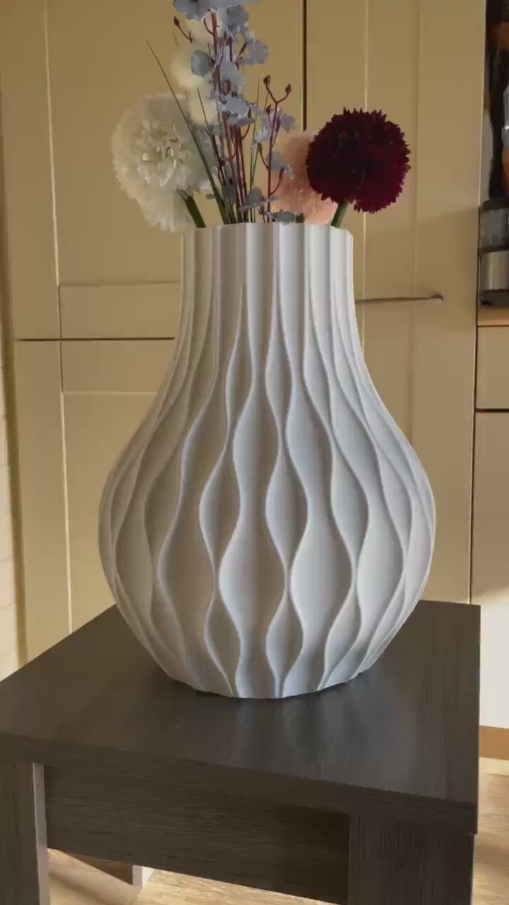 Flower Vase | Vases | White Textured Minimalist Vase for Real Plants & Dried Flowers | Centerpiece and Housewarming Gift