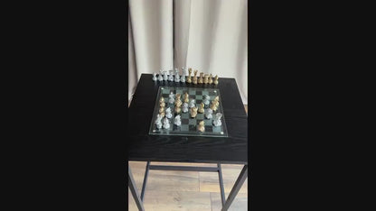Chess Set Unique Handcrafted Origami  | Gold and Silver Foil Pieces | Chess Gift | Modern Decor | Chessboard Art |