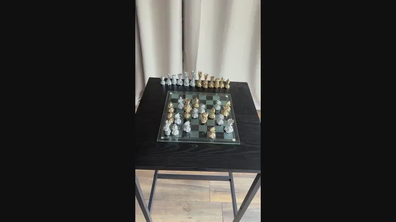 Chess Set Unique Handcrafted Origami  | Gold and Silver Foil Pieces | Chess Gift | Modern Decor | Chessboard Art |