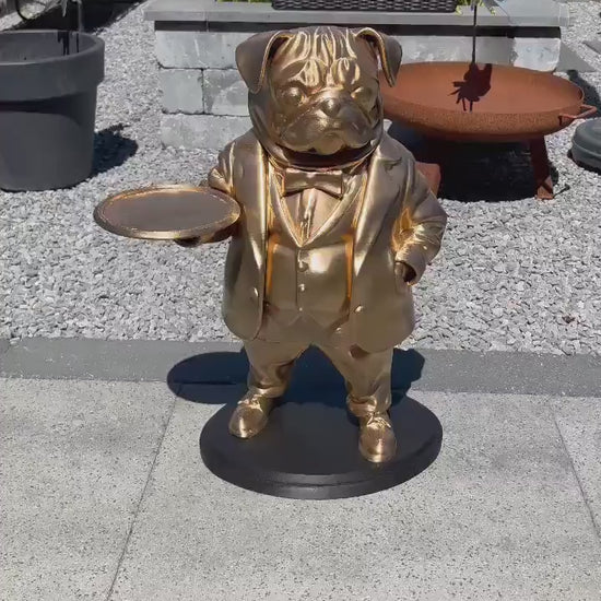 Pug Butler Table 70CM - Elegant Champagne Tray Holder & Key Organizer - Whimsical Dog Statue for Home Decor - Ideal Gift for Dog Lovers