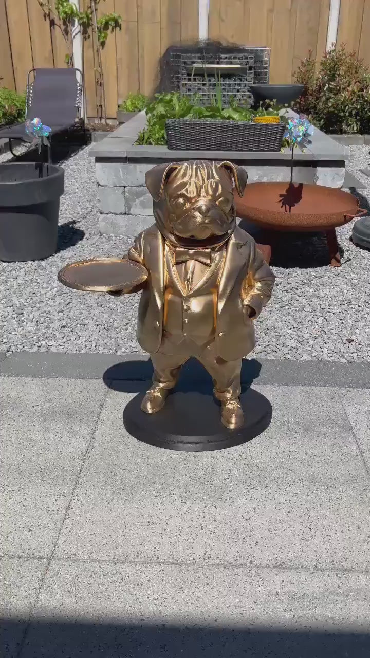 Pug Butler Table 70CM - Elegant Champagne Tray Holder & Key Organizer - Whimsical Dog Statue for Home Decor - Ideal Gift for Dog Lovers