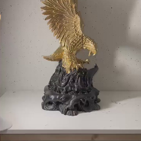 Golden Eagle Bird Statue Attacking Cobra | Majestic Predator Scene | Home & Office Desk Decor | Unique Wildlife Gift
