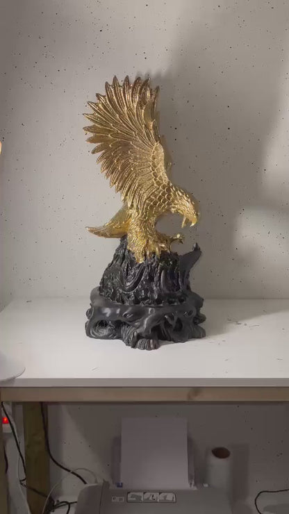 Golden Eagle Bird Statue Attacking Cobra | Majestic Predator Scene | Home & Office Desk Decor | Unique Wildlife Gift