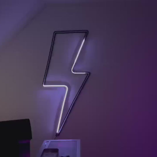 Neon sign 3 Meters – LED included thunder lightning bolt wall decor for gaming room, bedroom, office, aesthetic wall art – modern neon light