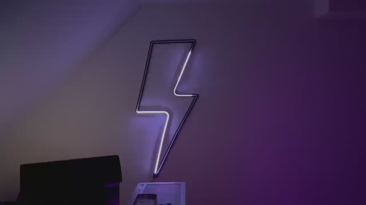 Neon sign 3 Meters – LED included thunder lightning bolt wall decor for gaming room, bedroom, office, aesthetic wall art – modern neon light