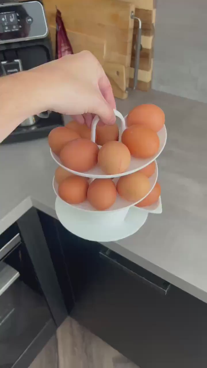 Egg Holder Dispenser | Spiral Egg Organizer | Modern Kitchen Storage | Rolling Egg Rack | Unique Countertop Display