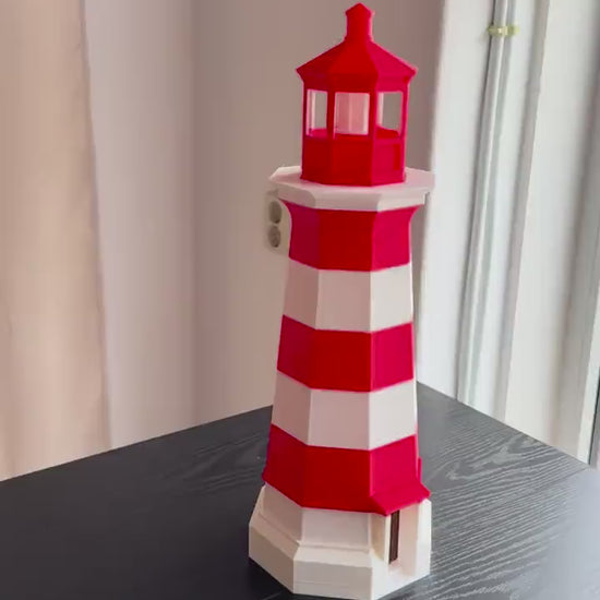 Red White Lighthouse Decor | Nautical Home Decor | Coastal Beach Decor | Maritime Model | Striped Lighthouse Figurine Gift