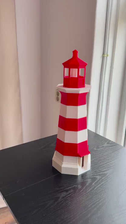 Red White Lighthouse Decor | Nautical Home Decor | Coastal Beach Decor | Maritime Model | Striped Lighthouse Figurine Gift