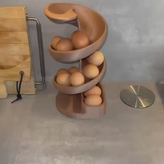 Egg Holder Dispenser | Spiral Egg Organizer | Modern Kitchen Storage | Rolling Egg Rack | Unique Countertop Display