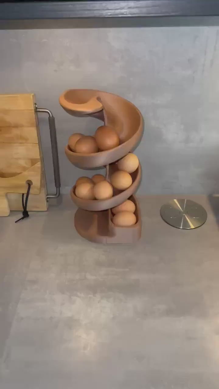 Egg Holder Dispenser | Spiral Egg Organizer | Modern Kitchen Storage | Rolling Egg Rack | Unique Countertop Display