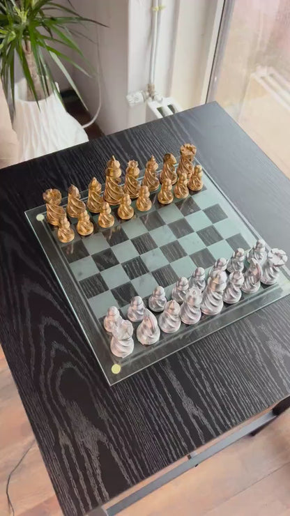 Spiral Chess Set | Chess Set | Unique Handcrafted Origami | Gold and Silver Foil Pieces | Chess Gift | Modern Decor | Chessboard
