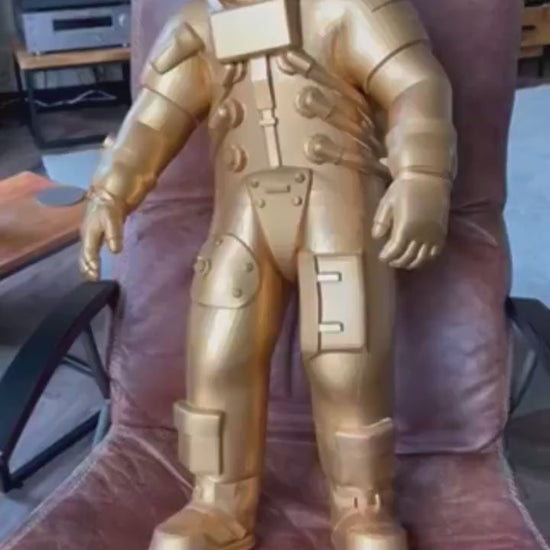 Astronaut Figurine Decor | Sci-Fi Gold Statue | Statement Piece for Living Room or Office
