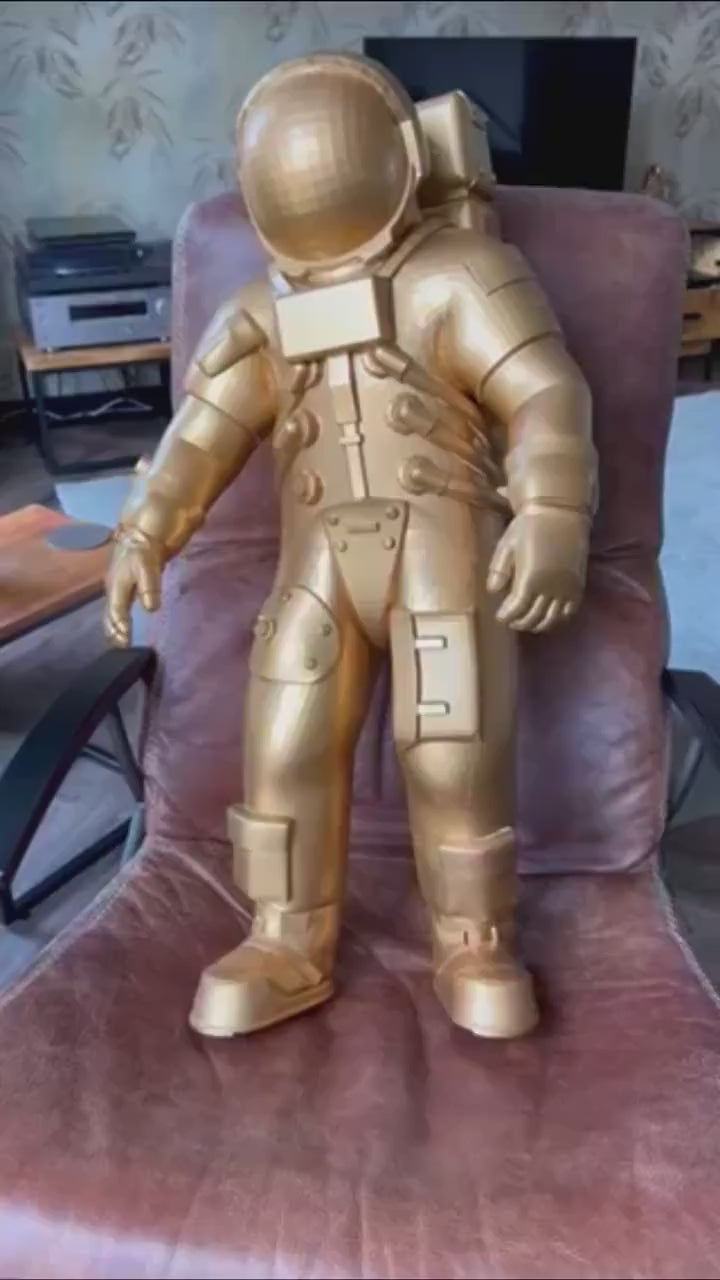 Astronaut Figurine Decor | Sci-Fi Gold Statue | Statement Piece for Living Room or Office