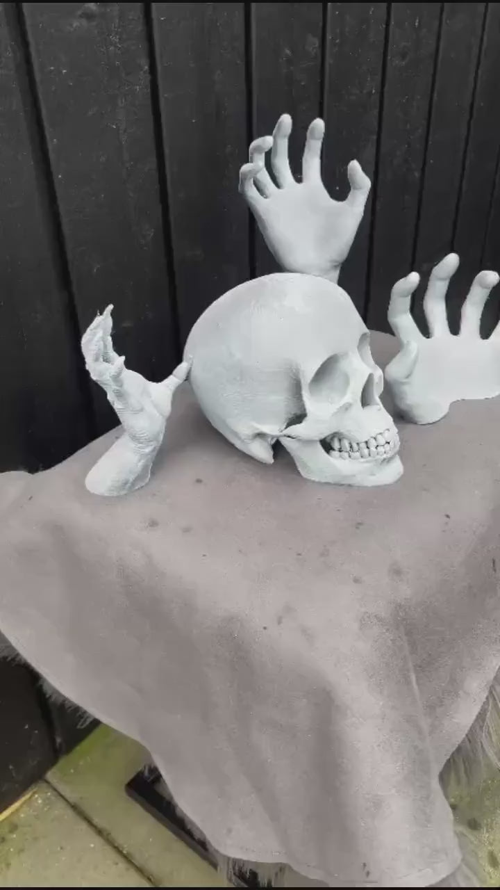 Halloween Decoration | Skull Bones | Spooky Skeleton Prop for Indoor & Outdoor | Handcrafted Skull and Hands | Haunted House Decor