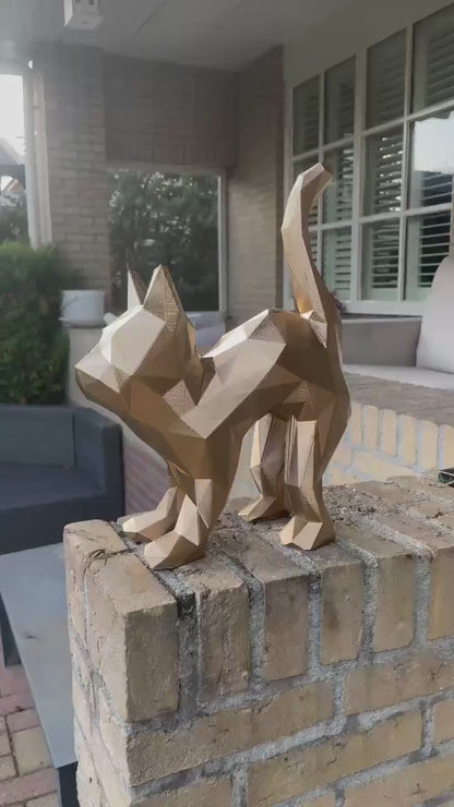 Geometric Cat Statue - Modern Minimalist Polygon Cat Decor - Unique Animal Sculpture for Home - Handmade Gold Decoration