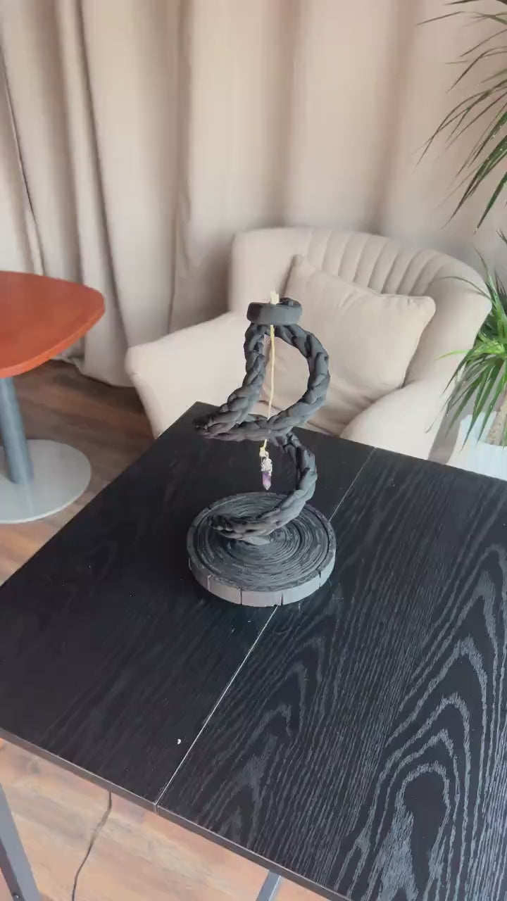 Black Helix Crystal Spiral Hanger | with Raw Amethyst Point | Spiral of Shadows | Handmade | Black Helix | Amethyst Crystal