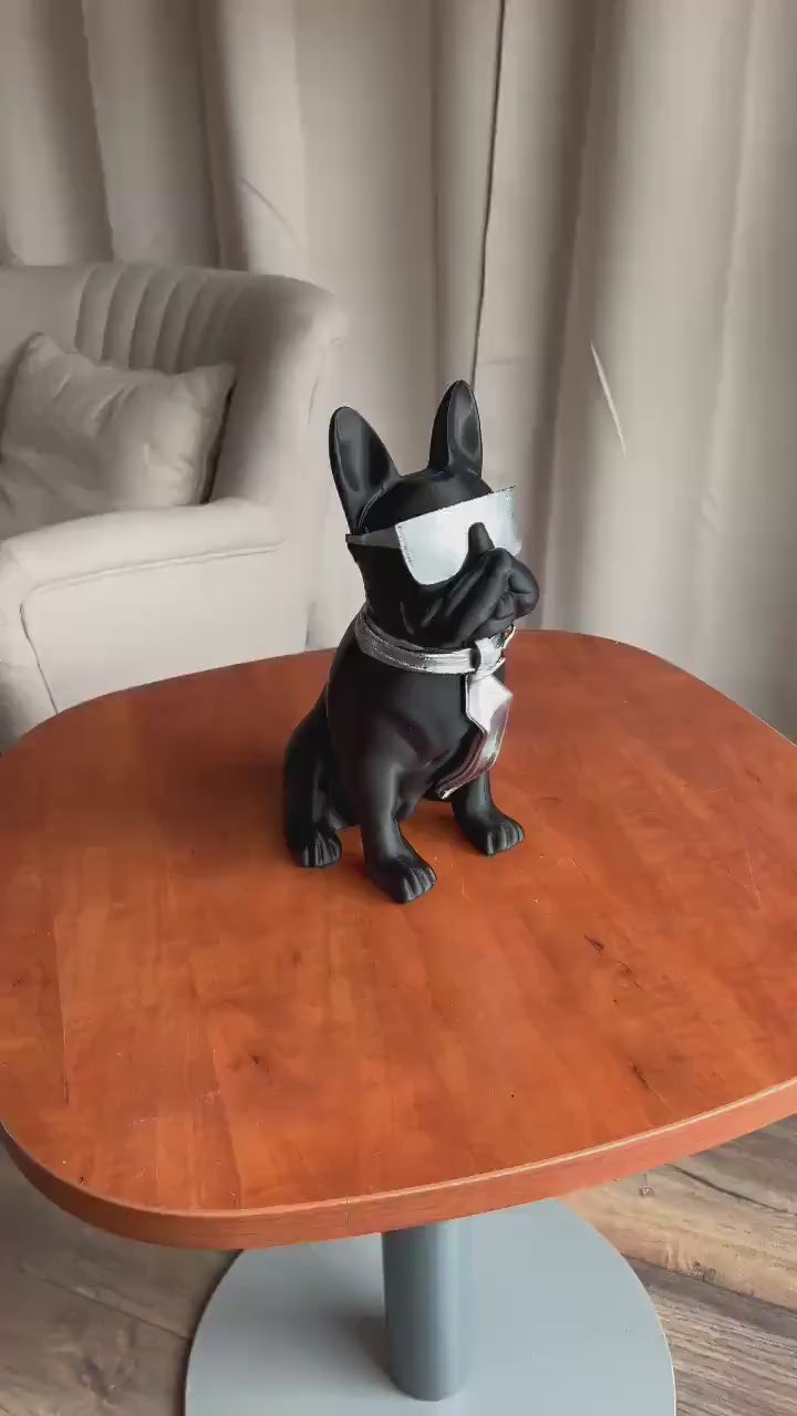 Bulldog Decoration Statue Sunglasses | Cool Dog Figurine with Tie | Trendy Home Decor Accent | Ideal Gift for Dog Lovers & Modern Interiors