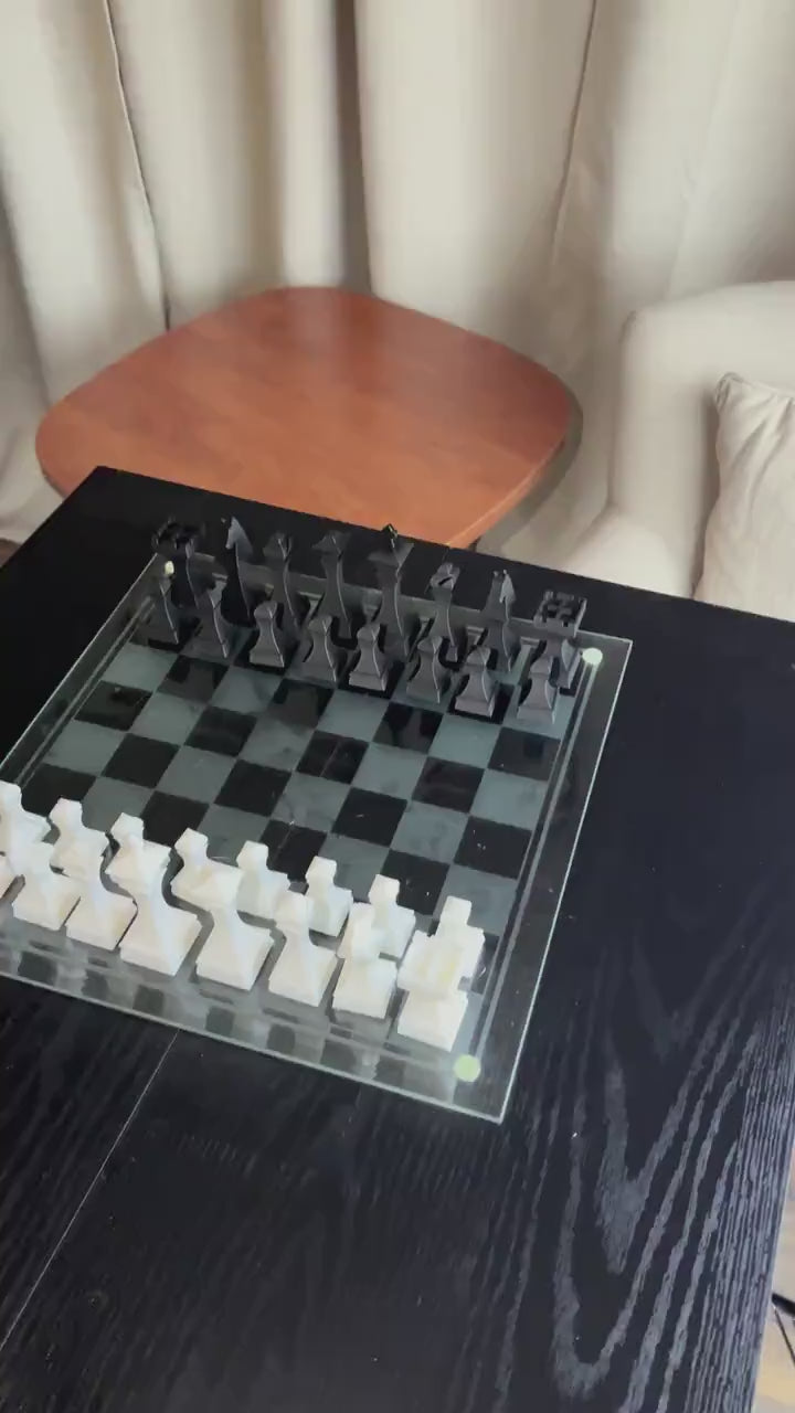 Square Chess Set | Geometric Designer Chess Pieces | Modern Architectural Design | Luxury Chess Gift | Contemporary Home Decor